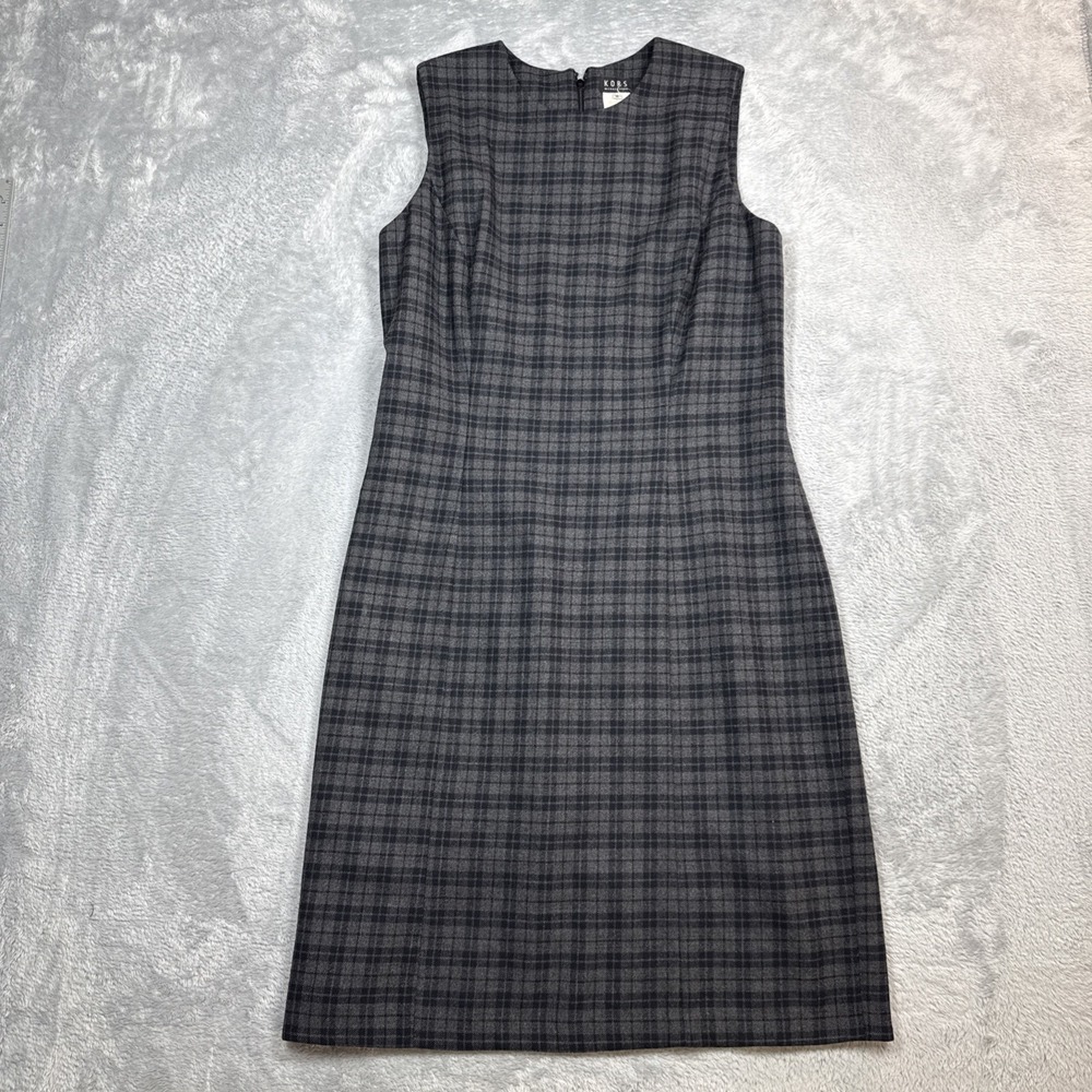 Kors by Michael Kors Wool Sheath‎ Dress Size 10 Gray Black Plaid Nylon Lined 90s